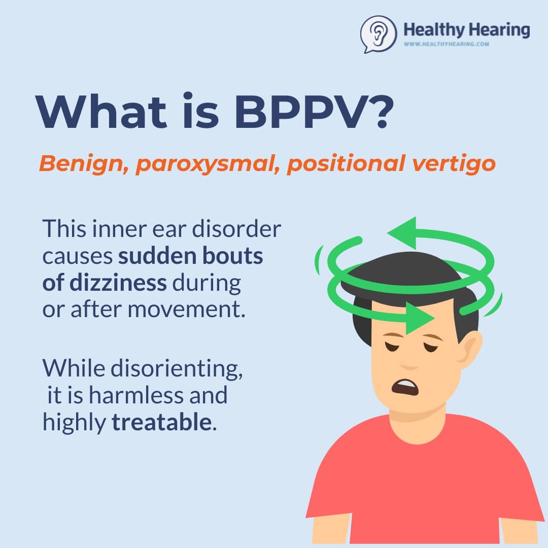 A definition of BPPV, or benign paroxysmal positional vertigo.