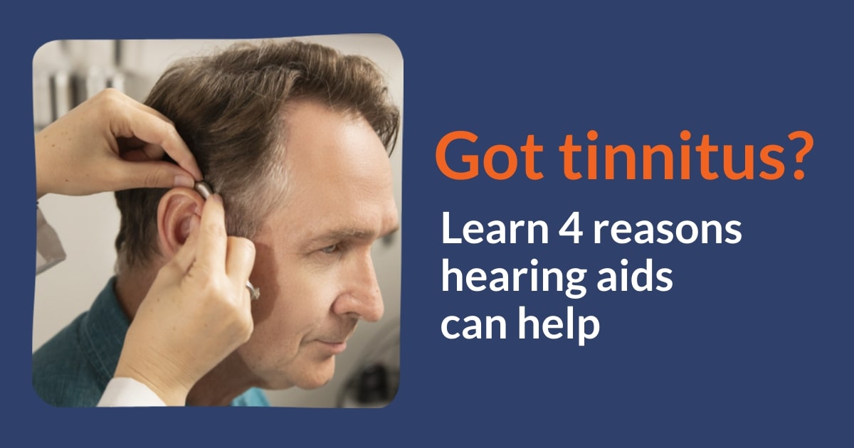 Infographic showing man getting hearing aids and the words 